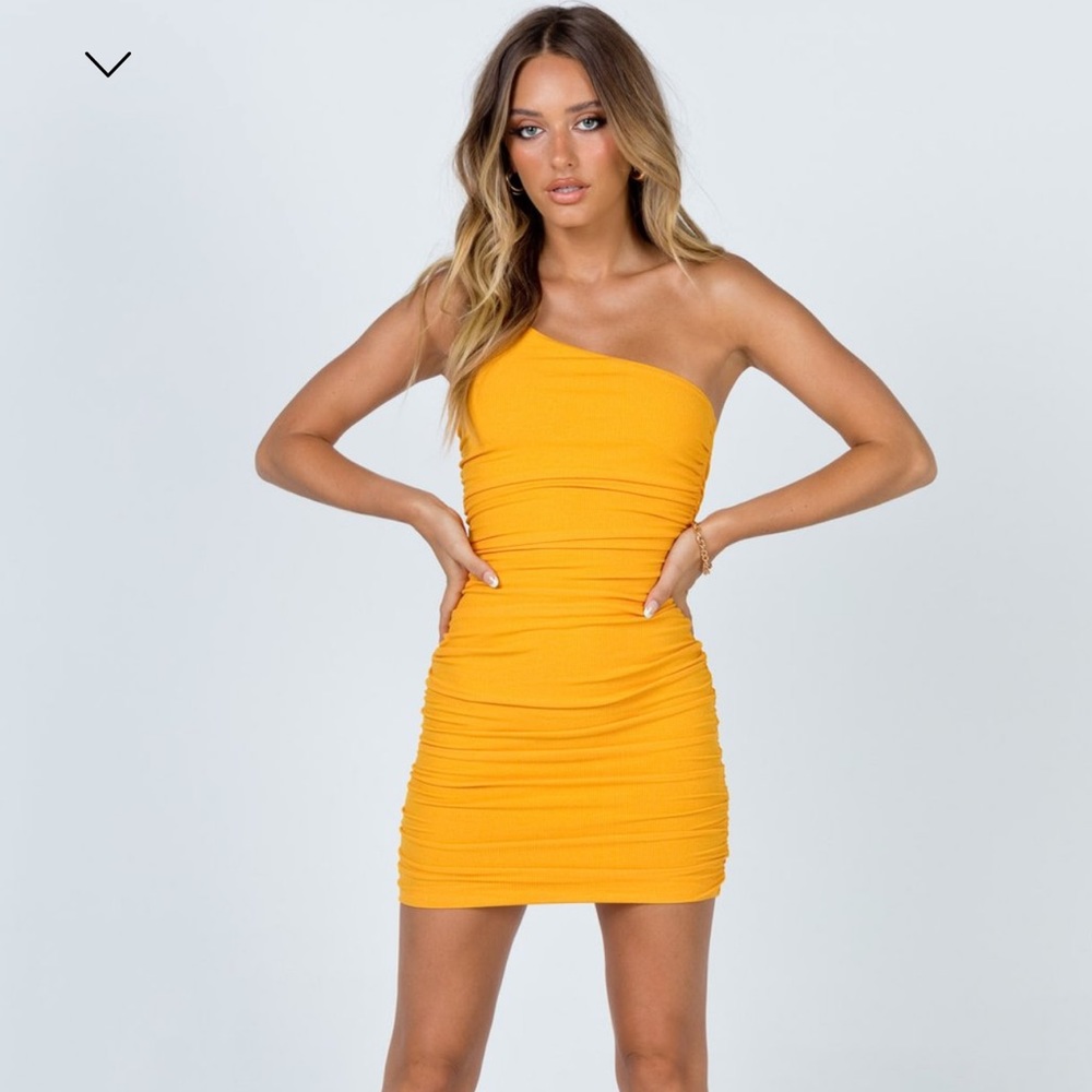 Orange One Shoulder Double Strap Mini Dress - Picture 2 of 4